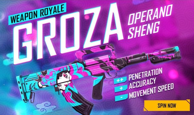 Free Fire New Weapon Royale August: Groza Operano Sheng Skin