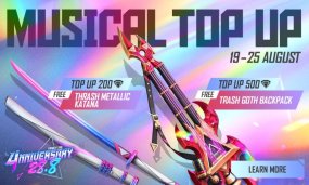 Free Fire New Musical Top Up Event: Free Thrash Metallic Katana And Trash Goth Backpack