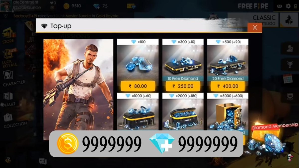 free fire diamond mod menu apk download