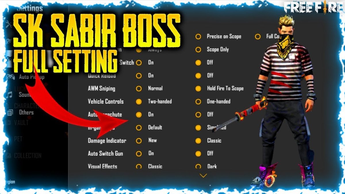 Free Fire S Sk Sabir Boss In Game Settings Custom Hud And Overall Stats