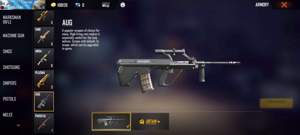 AUG Gun In Free Fire: Stats, Best Skins And How To Use It Effectively
