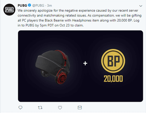 Image result for pubg compensate 20000 bp for players twitter