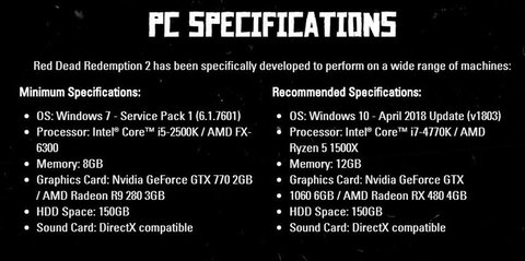 Red Dead Redemption 2 Pc Specifications