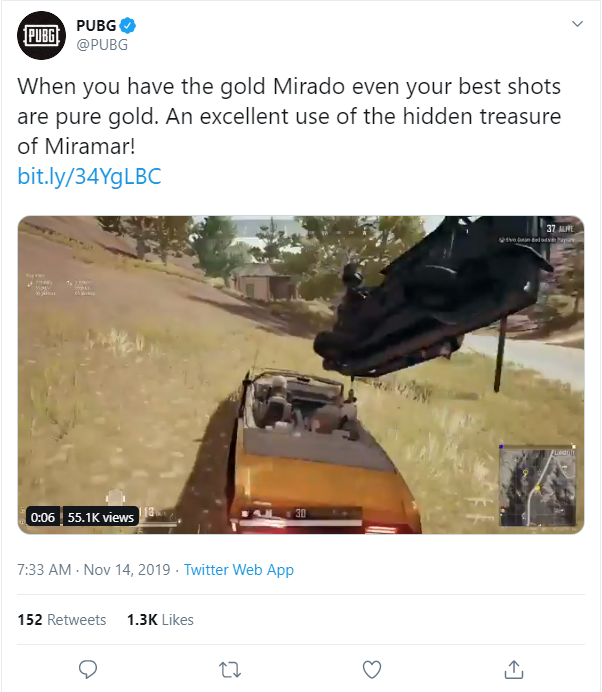 Pubgs Tweet About New Gold Mirado Car