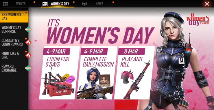 Free Fire Womens Day Event