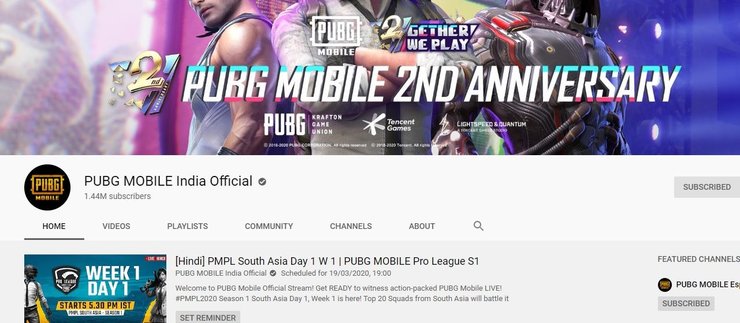 Pubg Mobile Esports channel