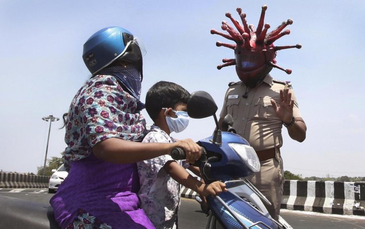 Indian Police Wear Coronavirus Helmets