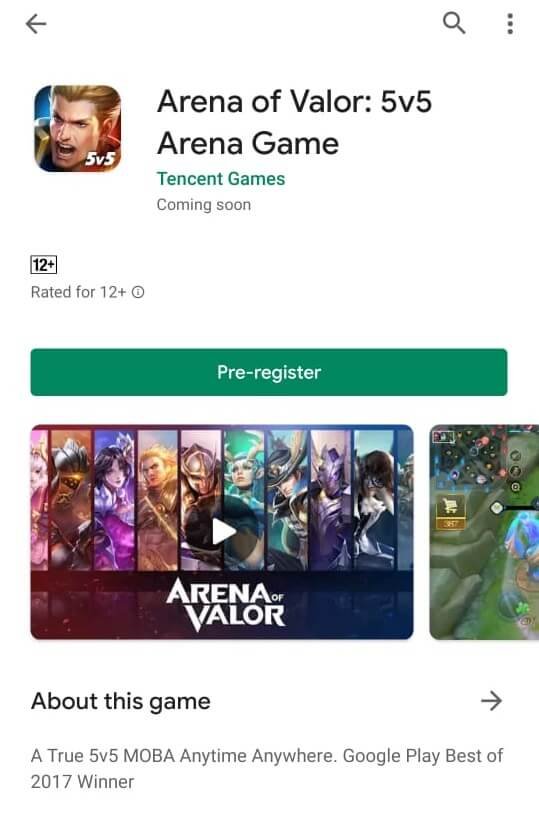 Arena Of Valor Pre Registration