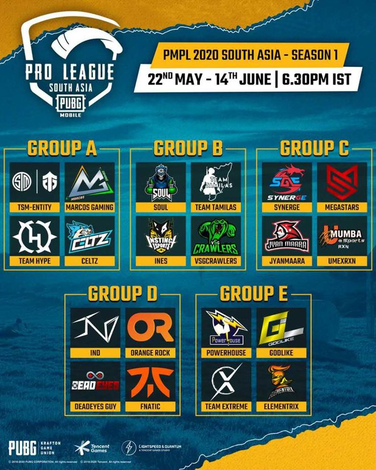 PMPL 2020 South Asia Season 1 Official Schedule And Group Distribution