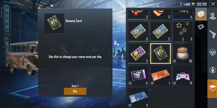 Go To The Inventory To Use Rename Card