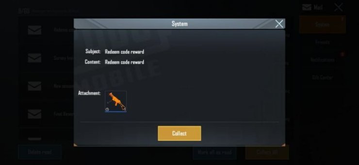 Free Rugged Orange UMP-45 skin pubg mobile mail