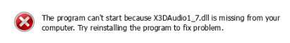 X3daudio1 7 Dll File Is Missing