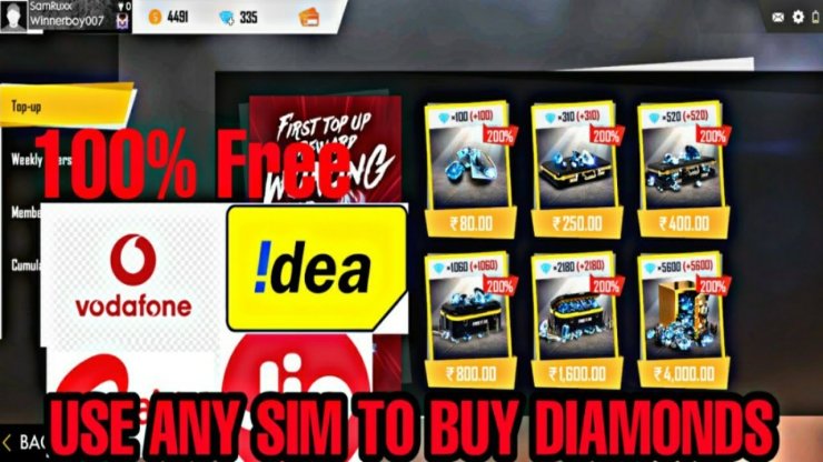 free fire sim card top up