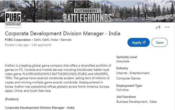 linked in pubg corp