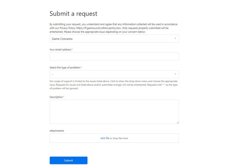 Free Fire Submit Form