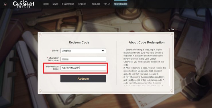 Genshin Impact Enter Code