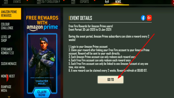 Amazon Prime Free Fire Rewards Event Full Details