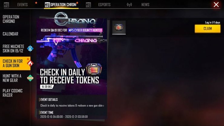 The players can obtain the token as a check-in reward