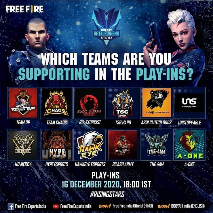 Free Fire Battle Arena Season 2 Play Ins Teams