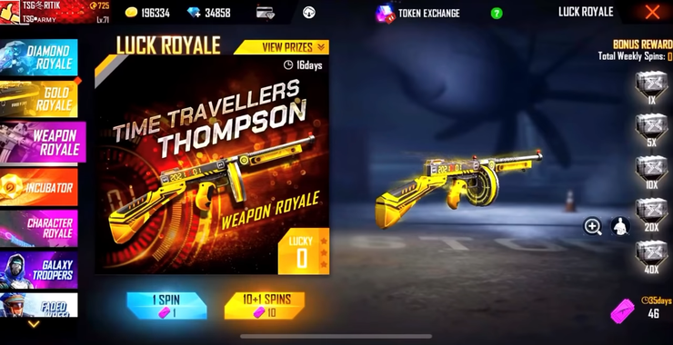 Free Fire Thompson gun Skin