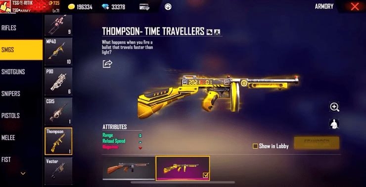 Free Fire Thompson gun Skin