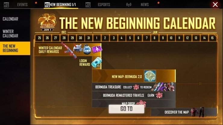 The New Beginning Calendar in Free Fire