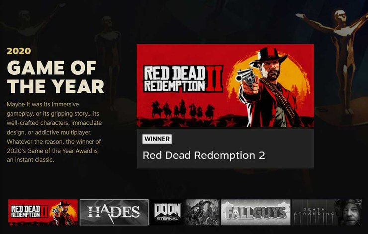 Red Dead Redemption 2 Wins Game Of The 2020 On Steam Despite Released 2018