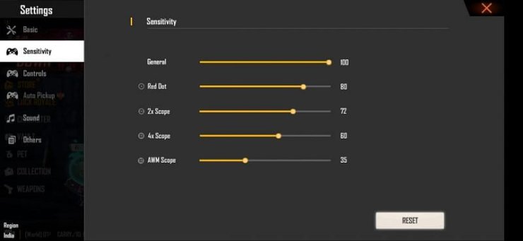 Best sensitivity settings in Free Fire in 2021