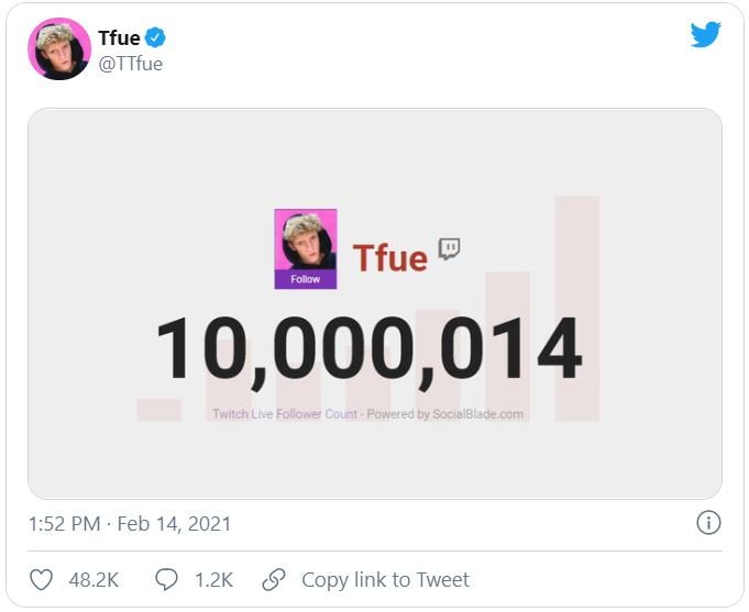 Tfue Twitch 10 Million Follower