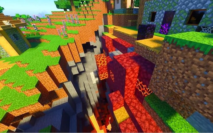 A scary-looking ravine in a Minecraft village