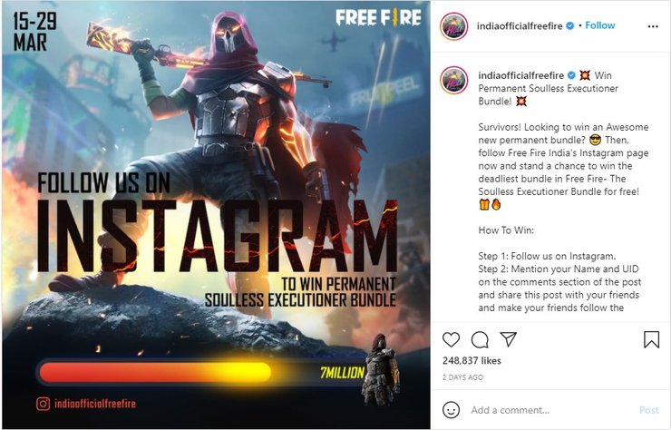 Free Fire India Post On Instagram Ekran Görüntüsü