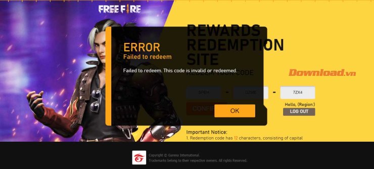 Free Fire Code Error