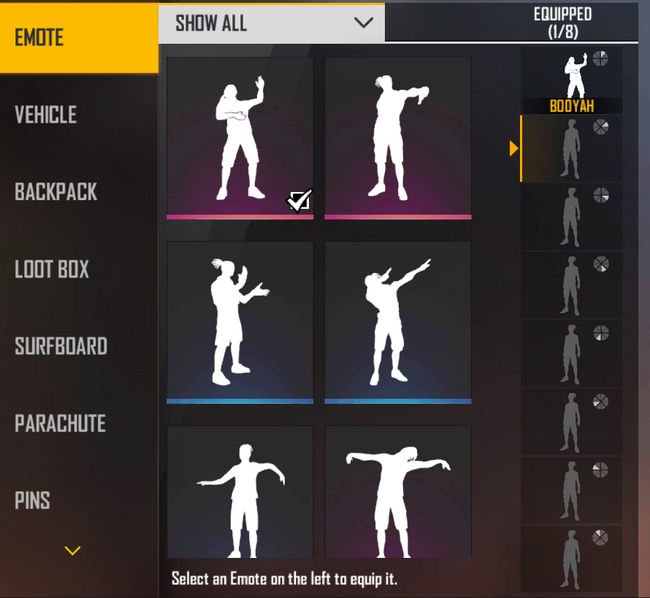 Free Fire Emote Equip