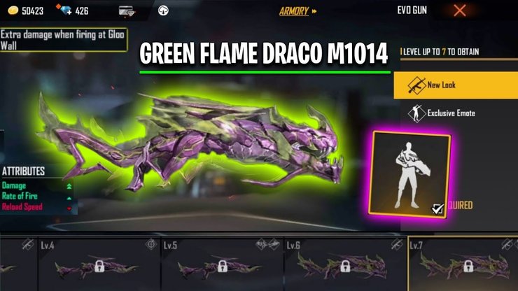 New Green Flame Draco M1014 Gun Skin Is Available In The Free Fire