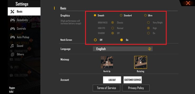 Free Fire Graphic Settings