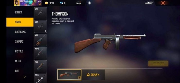 Free Fire Smgs Thompson