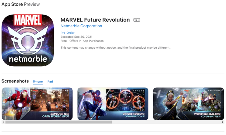 The app page of Marvel Future Revolution