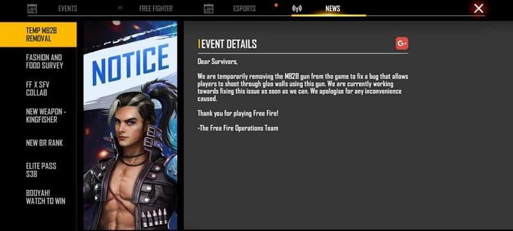 Free Fire Removed M82b