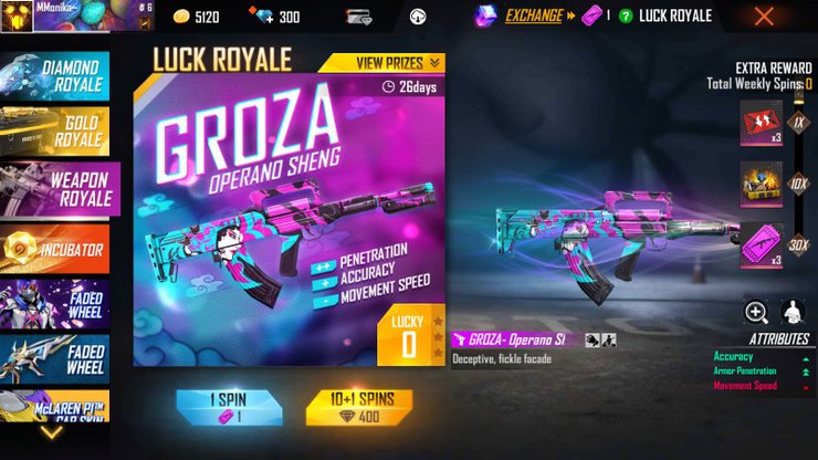 Free Fire Groza Operano Weapon Royale