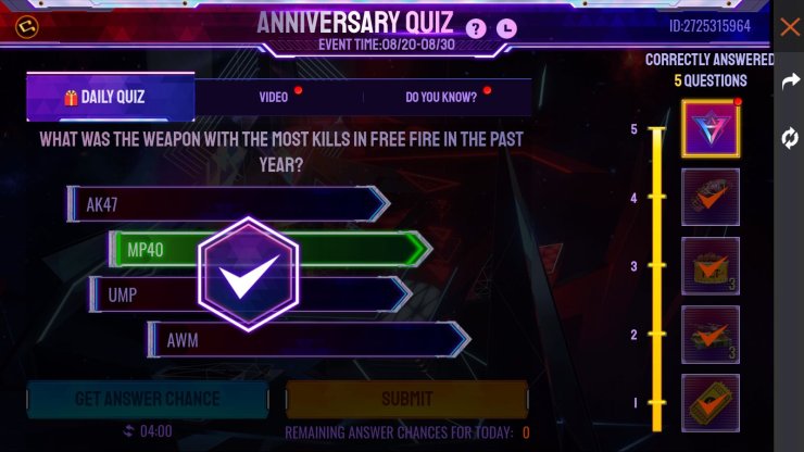 Free Fire Quiz Answer