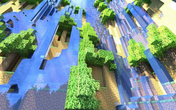 Minecraft Render Screen Shot Waterfall Wallpaper