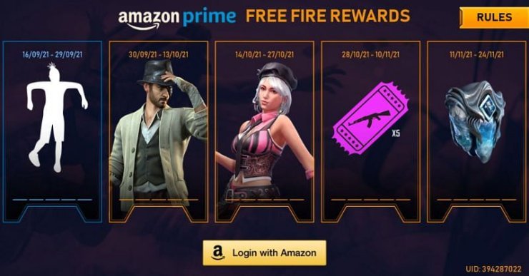 Free Fire Amazon Prime Rewards