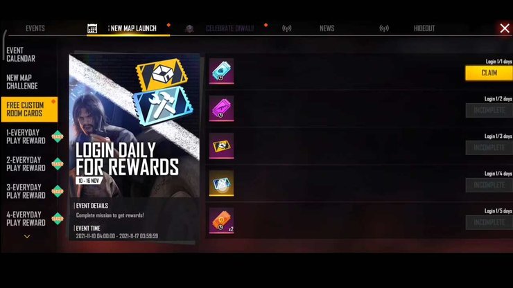 Free Fire Login Rewards 