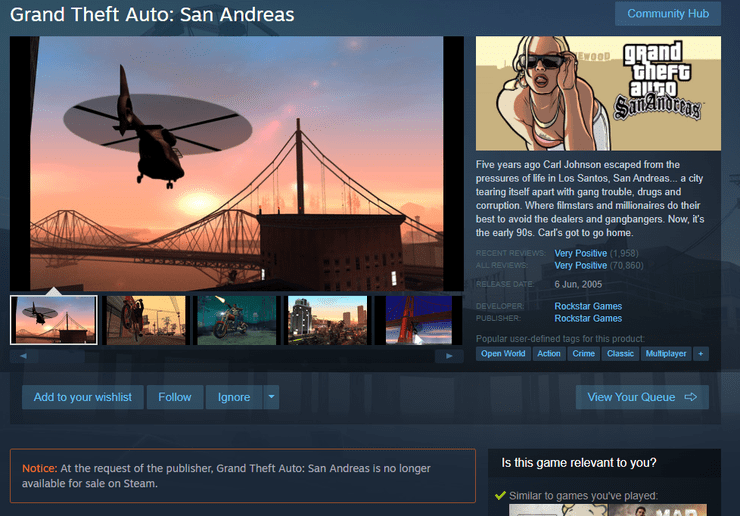 GTA removed from steam