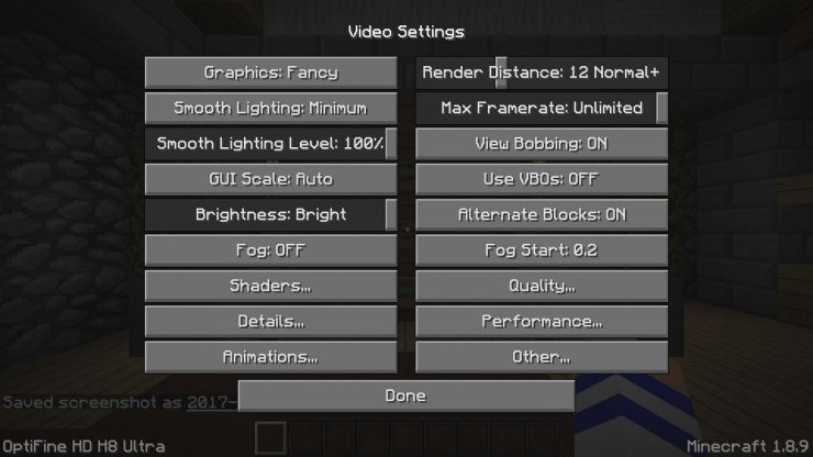 Optifine settings