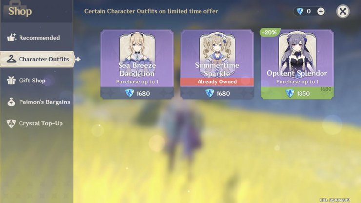 Character Outfit Shop