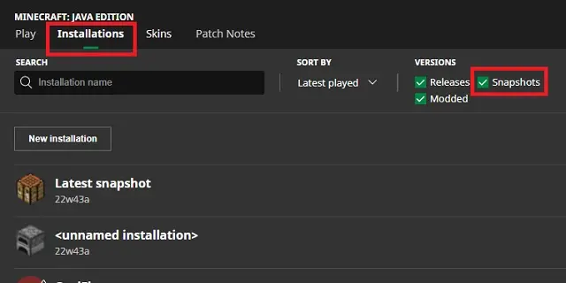 Activate Snapshots In Minecraft Launcher