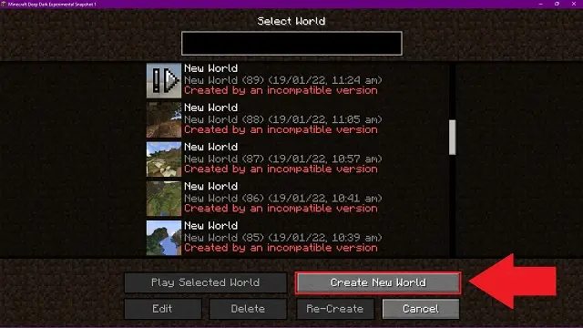 Create New World In Snapshot