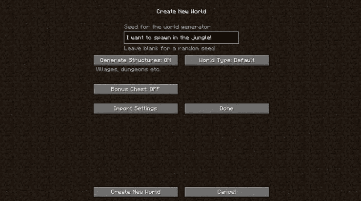 Create New World Minecraft