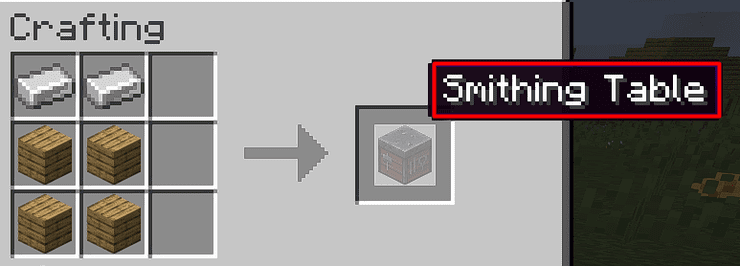 Smihting table crafting recipe in Minecraft.